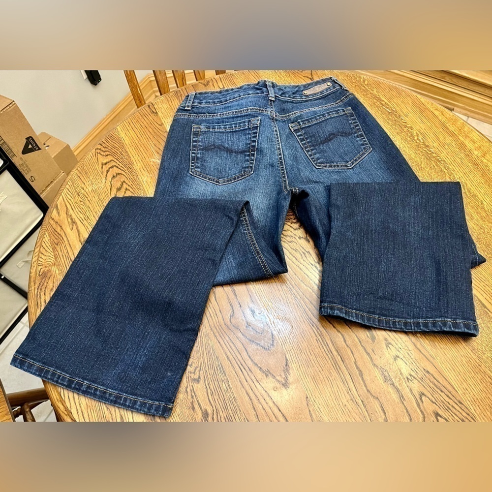 Ruff Hewn Women's 8 Short Bootcut Jeans Blue Denim Stretch Mid Rise Western Boho